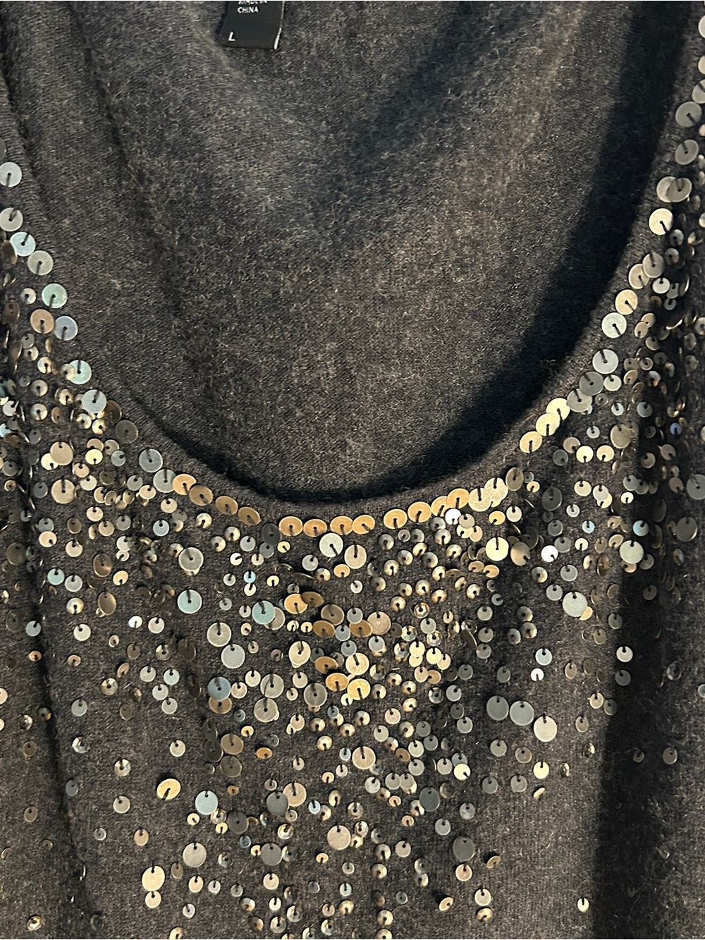Eileen Fisher L large Sequin tank top Organic Cotton cashmere mix gray sweater - Picture 4 of 16